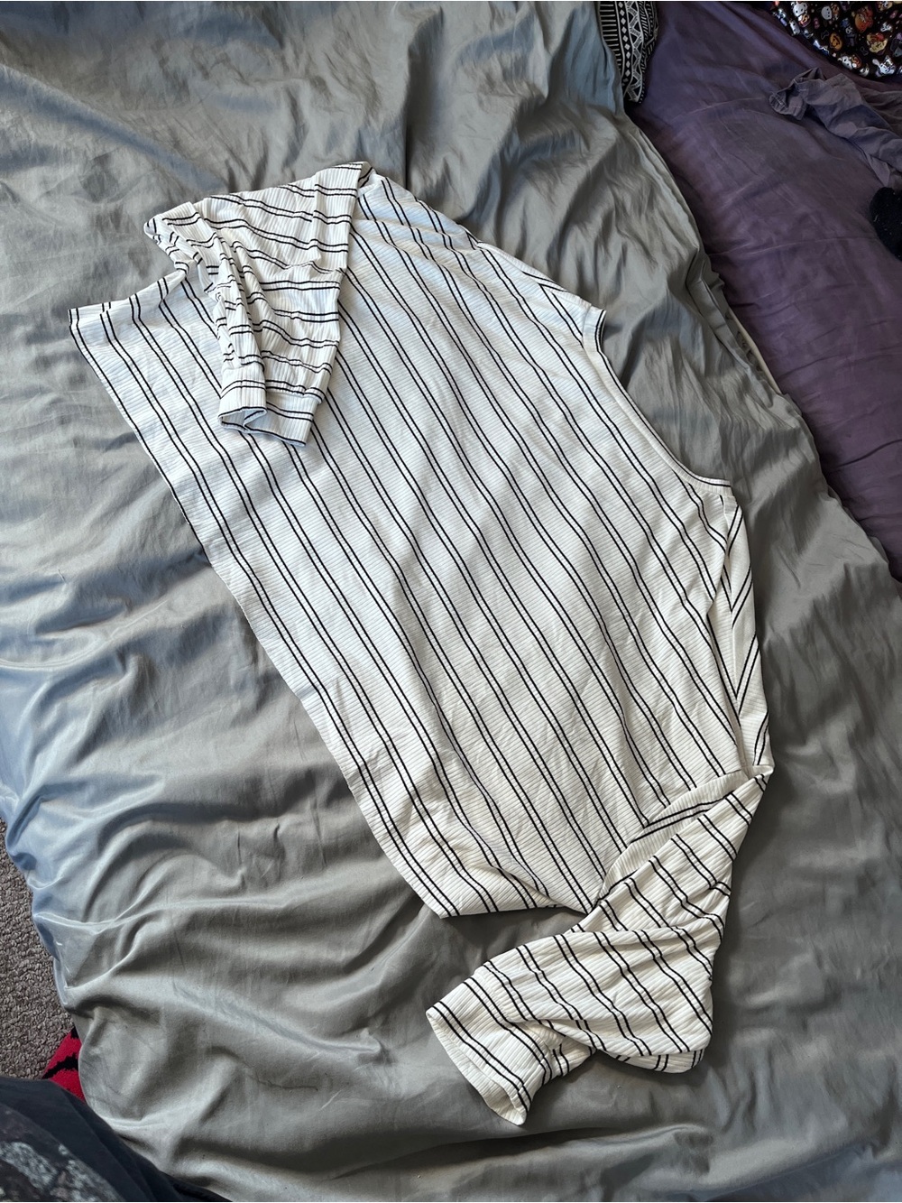 SHEIN White with Black Stripes Long Sleeve Oversized Cropped Top